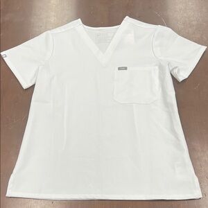NWT Figs Catarina  White Scrub Top size small one chest pocket v-neck side-slit